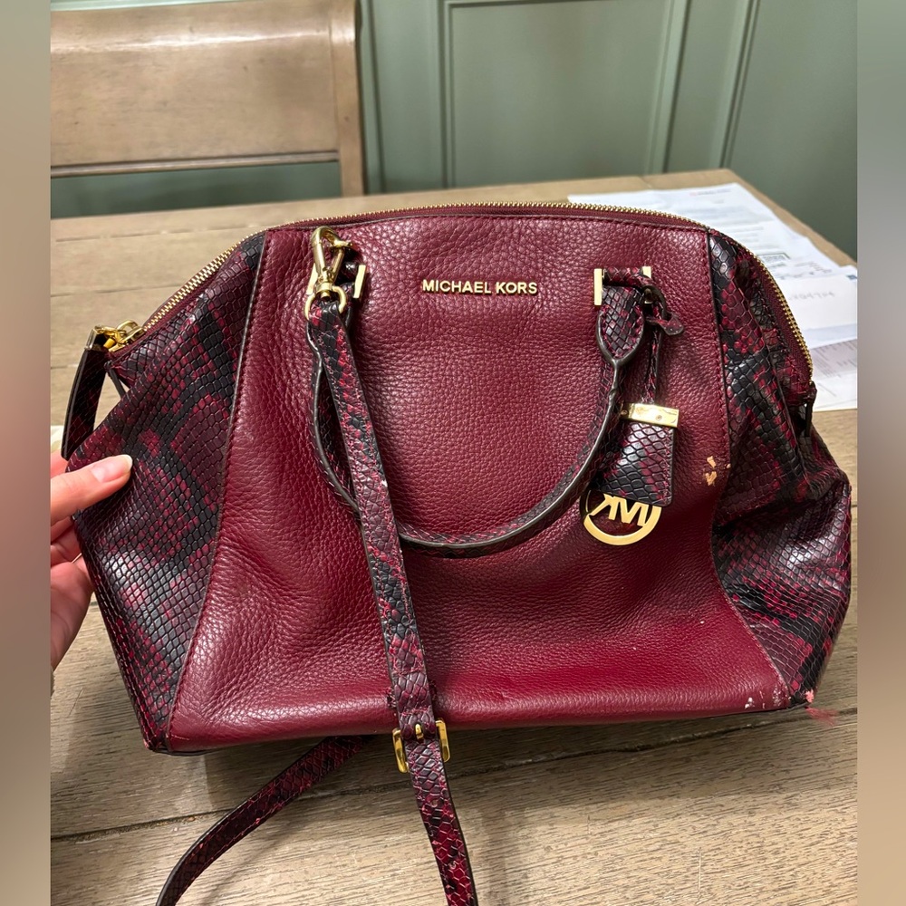 Michael Kors Shoulder Bag / Handbag : Wine color; Good Condition